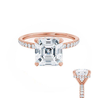 Timeless 1.50ct asscher hidden halo moissanite ring close up of the setting