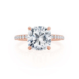 Gorgeous 2.40ct cushion hidden halo moissanite ring angled view showing its sparkle