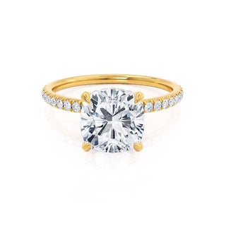 Dazzling 2.40ct cushion hidden halo moissanite ring front view