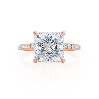 Exquisite 1.20ct princess hidden halo moissanite ring angled view showing its sparkle