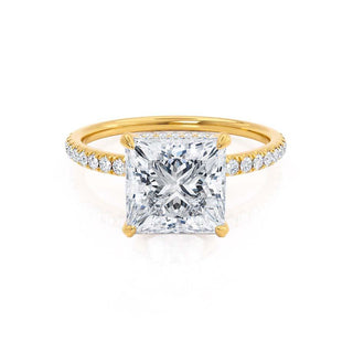 Classic 1.50ct princess hidden halo moissanite ring angled view showing its sparkle