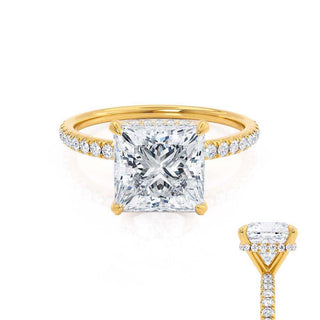Classic 1.50ct princess hidden halo moissanite ring side profile view