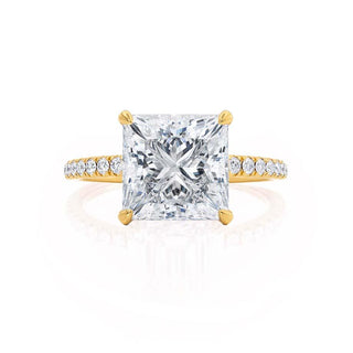 Classic 1.50ct princess hidden halo moissanite ring front view