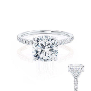 Brilliant 2.40ct cushion hidden halo moissanite ring side profile view