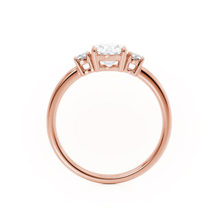 Brilliant 1.75ct oval three stone moissanite ring side profile view