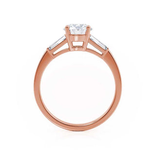 Chic 1.0ct round three stone moissanite ring side profile view