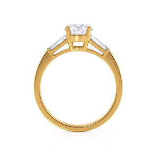 Classic 1.0ct round three stone moissanite ring side profile view