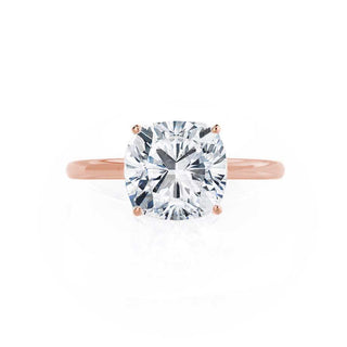 Timeless 2.0ct cushion solitaire moissanite ring angled view showing its sparkle