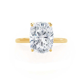 Delicate 3.34ct cushion solitaire moissanite ring side profile view