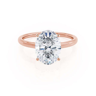 Radiant 0.90ct oval solitaire moissanite ring close up of the setting
