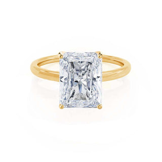 Shimmering 1.20ct radiant solitaire moissanite ring side profile view