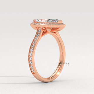 Halo Pave Marquise Cut Moissanite Engagement Ring top view