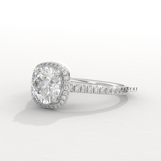 Halo Pave Round Cut Moissanite Engagement Ring band detail