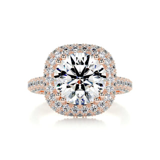 3.12ct Round Cut Halo 3 Side Pave Moissanite Diamond Engagement Ring