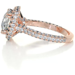 3.12ct Round Cut Halo 3 Side Pave Moissanite Diamond Engagement Ring