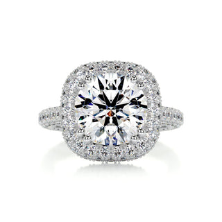 3.12ct Round Cut Halo 3 Side Pave Moissanite Diamond Engagement Ring