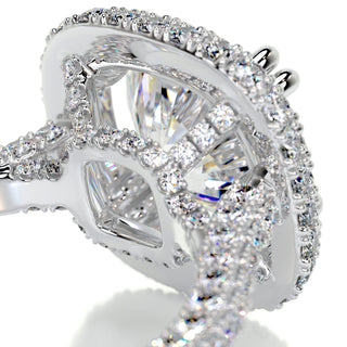 3.12ct Round Cut Halo 3 Side Pave Moissanite Diamond Engagement Ring