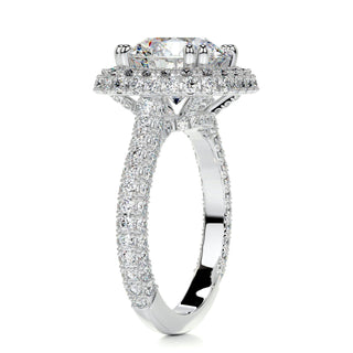 3.12ct Round Cut Halo 3 Side Pave Moissanite Diamond Engagement Ring