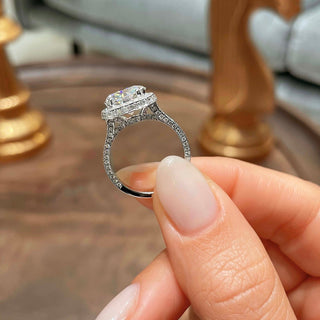 3.12ct Round Cut Halo 3 Side Pave Moissanite Diamond Engagement Ring