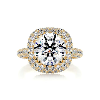 3.12ct Round Cut Halo 3 Side Pave Moissanite Diamond Engagement Ring