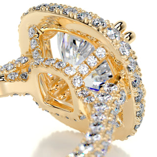 3.12ct Round Cut Halo 3 Side Pave Moissanite Diamond Engagement Ring