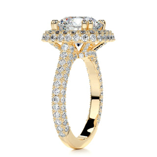 3.12ct Round Cut Halo 3 Side Pave Moissanite Diamond Engagement Ring