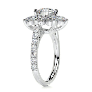 0.68ct Round Cut Flower Style Halo Setting Moissanite Engagement Ring