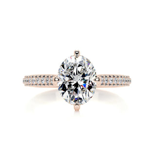 2.15ct Oval Cut Hidden Halo 3 Side Pave Diamond Moissanite Engagement Ring