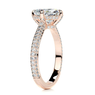 2.15ct Oval Cut Hidden Halo 3 Side Pave Diamond Moissanite Engagement Ring