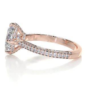 2.15ct Oval Cut Hidden Halo 3 Side Pave Diamond Moissanite Engagement Ring