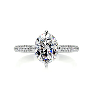 2.15ct Oval Cut Hidden Halo 3 Side Pave Diamond Moissanite Engagement Ring