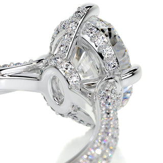 2.15ct Oval Cut Hidden Halo 3 Side Pave Diamond Moissanite Engagement Ring