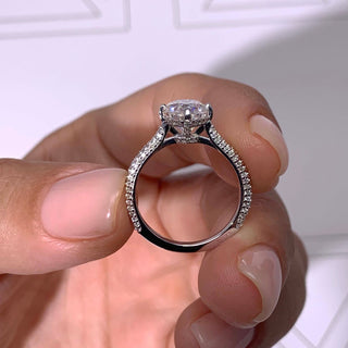 2.15ct Oval Cut Hidden Halo 3 Side Pave Diamond Moissanite Engagement Ring