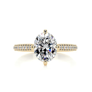 2.15ct Oval Cut Hidden Halo 3 Side Pave Diamond Moissanite Engagement Ring