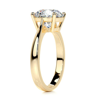 Brilliant 2.5ct round solitaire moissanite ring angled view showing its sparkle