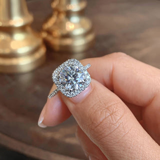 3.0ct Round Cut Halo Moissanite Diamond Engagement Ring