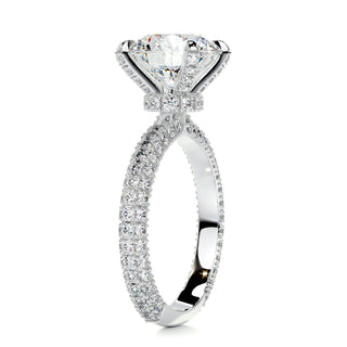 3.12ct Round Hidden Halo 3 Side Pave Moissanite Diamond Engagement Ring