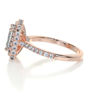 0.95ct Emerald Cut Double Halo Moissanite Pave Engagement Ring