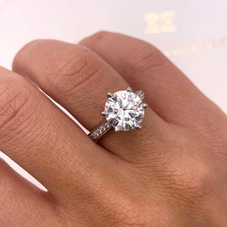 3.12ct Round Cut Pave Channel Diamond Moissanite Engagement Ring
