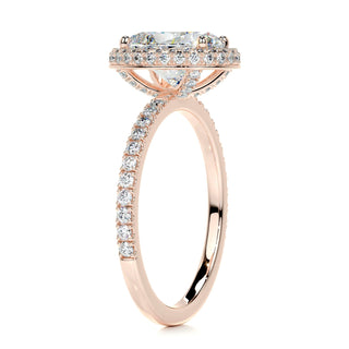 2.15ct Oval Cut Halo Pave Diamond Moissanite Engagement Ring
