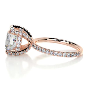 3.12ct Cushion Cut Hidden Halo Pave Moissanite Diamond Engagement Ring