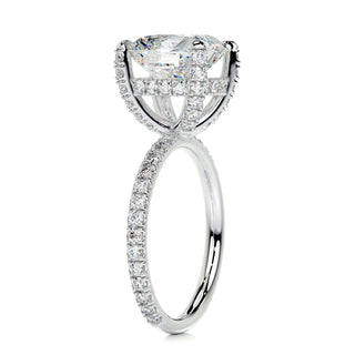 3.12ct Cushion Cut Hidden Halo Pave Moissanite Diamond Engagement Ring