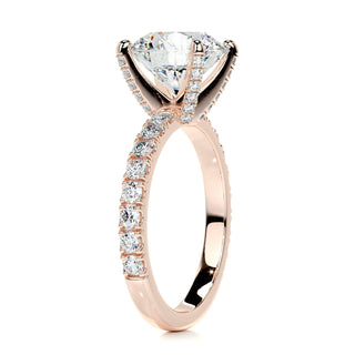 Shimmering 3.12ct round pave moissanite ring side profile view