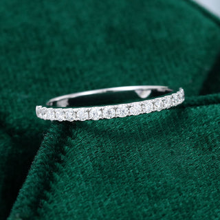 Classic 0.25ct round half eternity moissanite wedding band side profile view