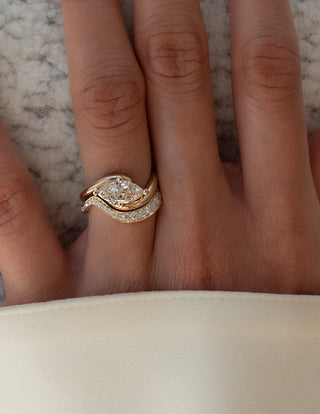 1.0CT-2.0CT Marquise Moissanite Diamond By Pass Engagement Couple Ring Design With Matching Band