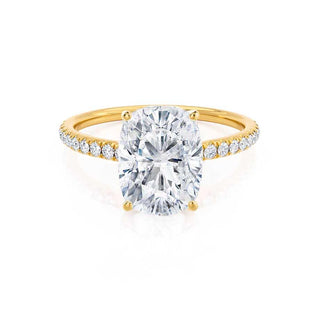 Vintage 1.75ct cushion solitaire moissanite ring angled view showing its sparkle