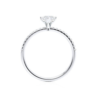 Lustrous 1.0ct marquise solitaire moissanite ring close up of the setting