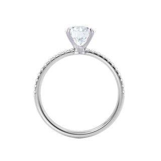 Vintage 1.75ct cushion solitaire moissanite ring close up of the setting