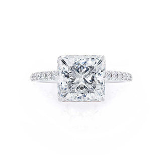 Vintage 1.50ct princess hidden halo moissanite ring angled view showing its sparkle