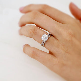 Sparkling 1.0ct round solitaire moissanite ring shown on a finger image 5